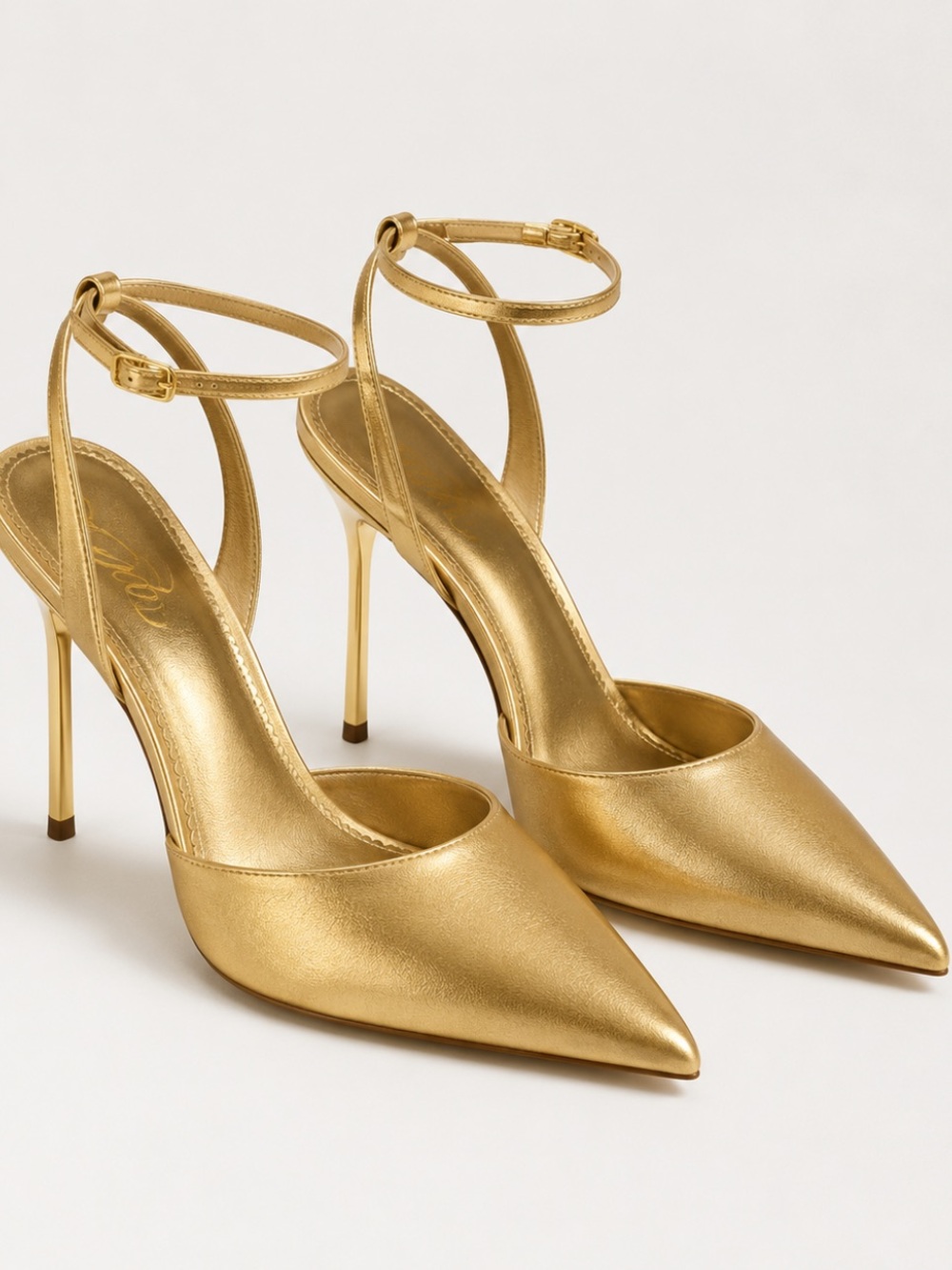 Sam Edelman MINT CONDITION Metallic Gold Pointed-Toe Ankle-Strap Stiletto Pumps